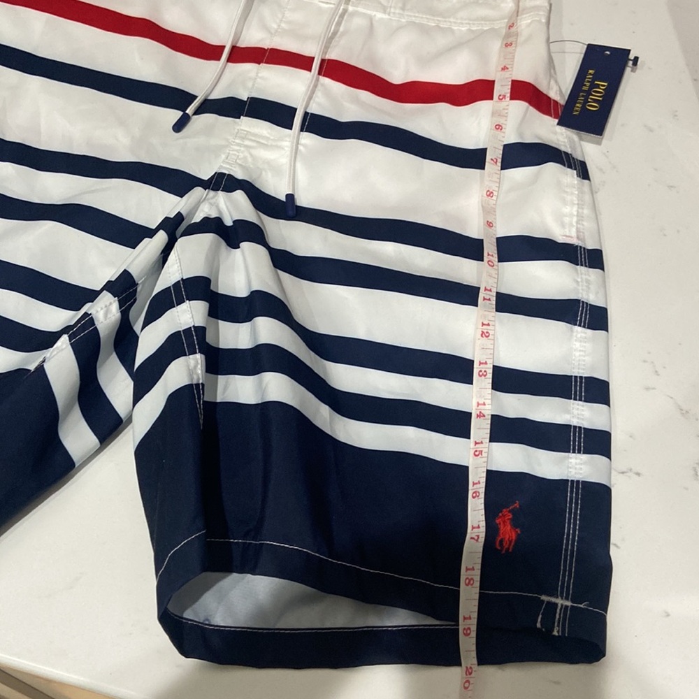 Polo Ralph Lauren Swim Trunks Mens Small Blue White Red Striped Board Shorts NWT - Picture 14 of 15